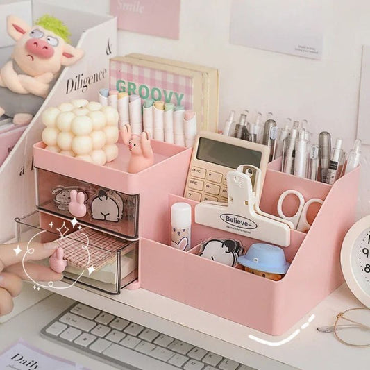 Kawaii Pastel Desk Organizer with Drawers