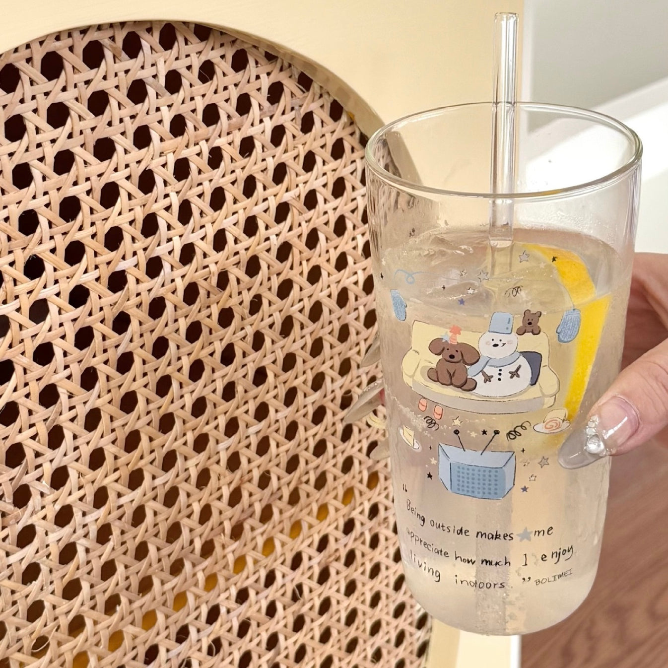 Winter Puppy & Snowman Glass Cup – 400ML