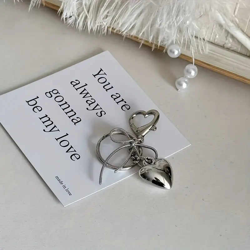 Bowknot Heart Pendant Keychain