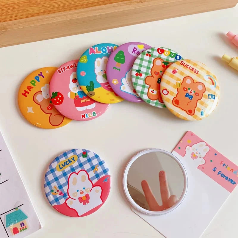 kawaii Cartoon Pattern Round Mirror