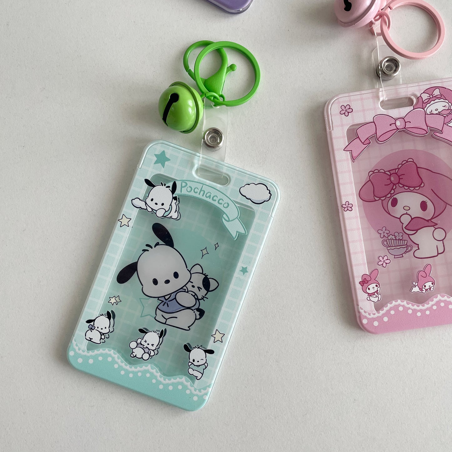 Kawaii Sanrio ID & Photo Card Holders with Bell Keychains