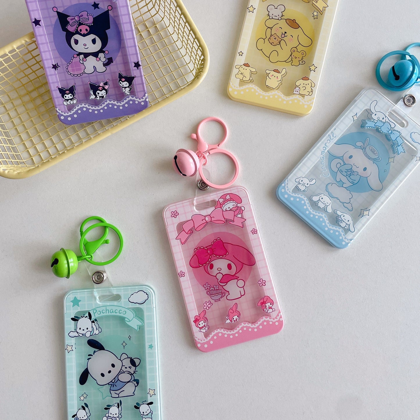 Kawaii Sanrio ID & Photo Card Holders with Bell Keychains