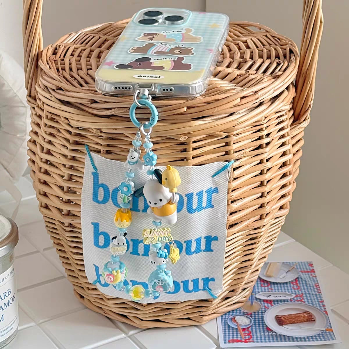 Handmade Pochacco Luxe Phone Charm (with Genuine Sanrio Bean Figure) - Preorder