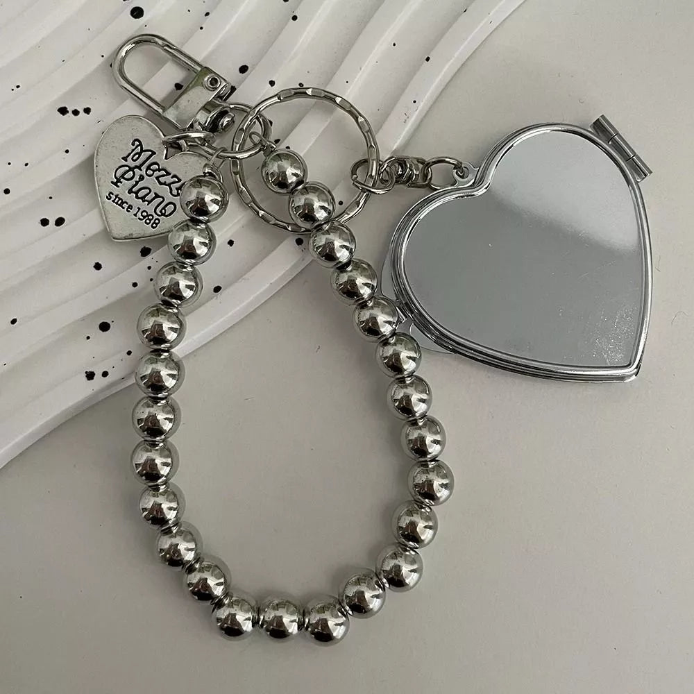 Trendy Heart Shape Mirror Pendant Keychain