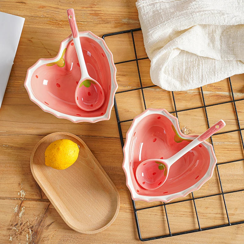 Pinterest Ceramic Heart Shaped Strawberry Meal Set (Set of 3)