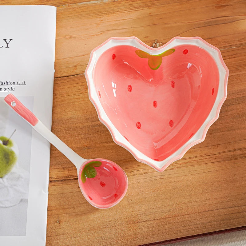 Pinterest Ceramic Heart Shaped Strawberry Meal Set (Set of 3)