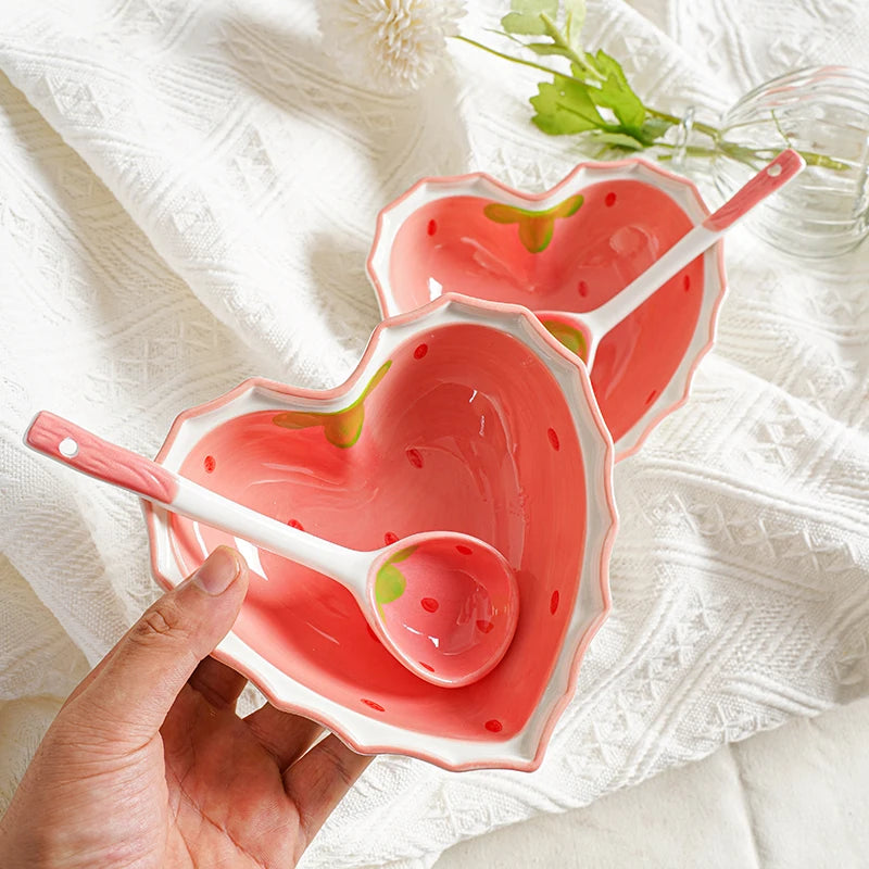Pinterest Ceramic Heart Shaped Strawberry Meal Set (Set of 3)
