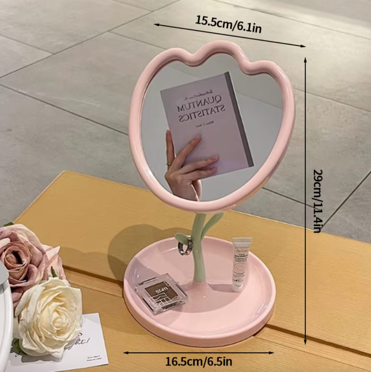 Cute Tulip Shaped Portable Stand Mirror - Yellow