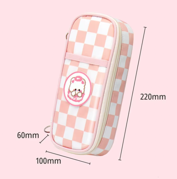 Large Capacity Canvas Checked Pencil Pouch