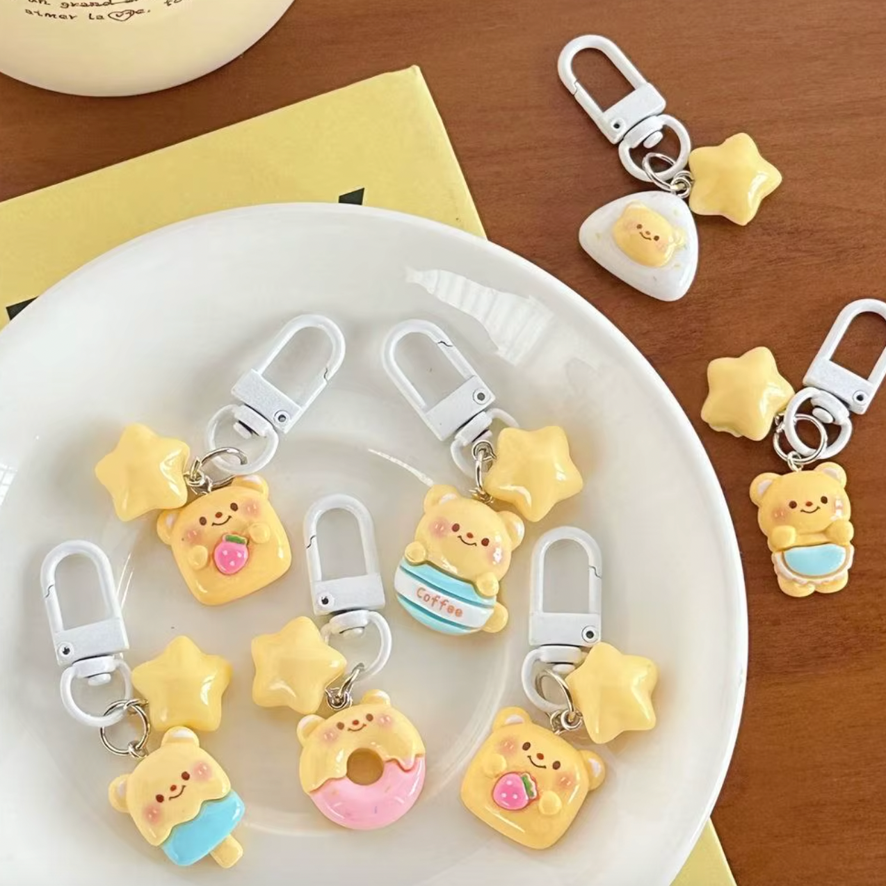 Cute Cartoon Butter Bear Star Keychain Charms