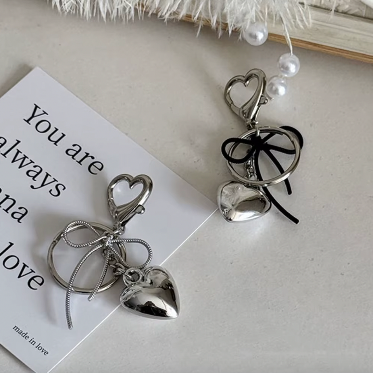 Bowknot Heart Pendant Keychain