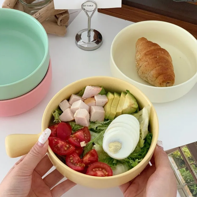 Morning Meadow Ceramic Bowl with Handle - Matte Finish