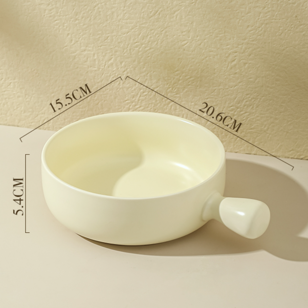 Morning Meadow Ceramic Bowl with Handle - Matte Finish - Pure White