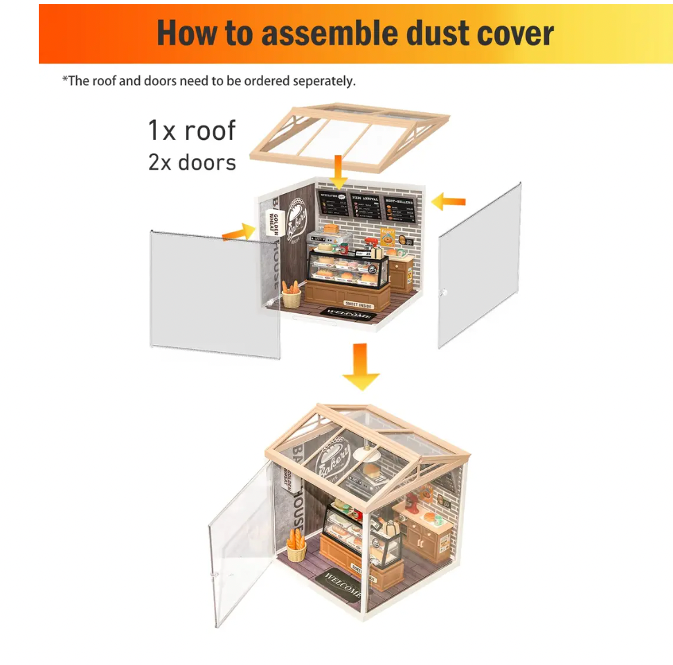 Miniature Korean Bedroom Dollhouse Kit with Roof - With Dust Cover Door