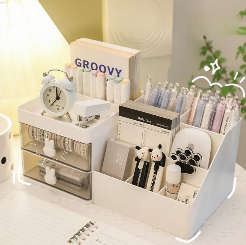 Kawaii Pastel Desk Organizer with Drawers