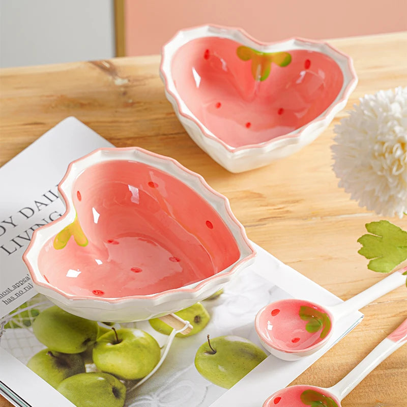 Pinterest Ceramic Heart Shaped Strawberry Meal Set (Set of 3)