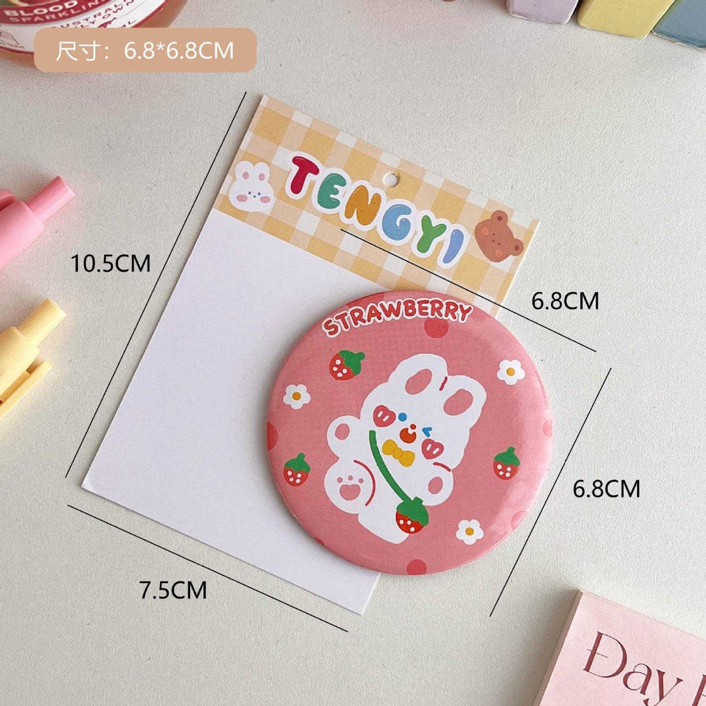 kawaii Cartoon Pattern Round Mirror
