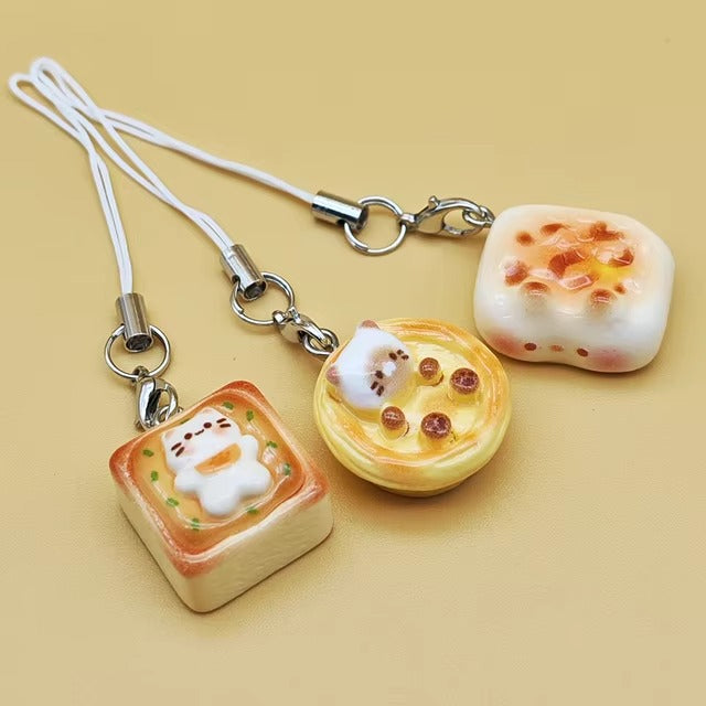 Japanese Kawaii Kitten Toast Charm Chain