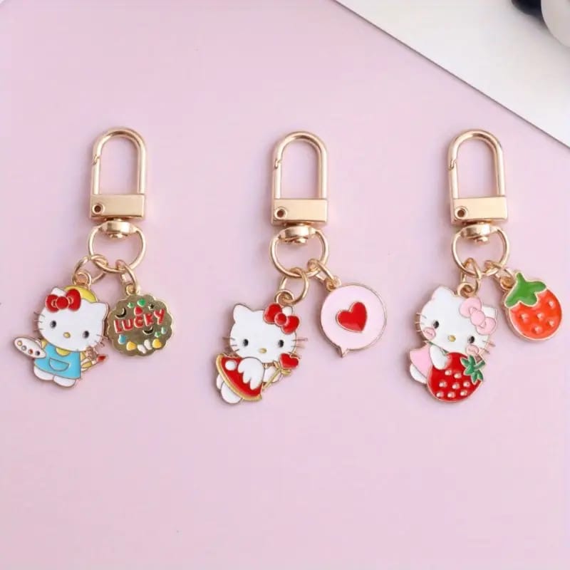 Kawaii Cartoon Kitty Metal Keychain