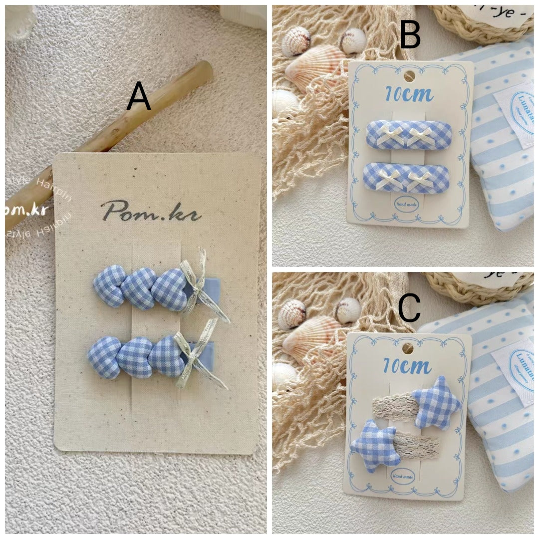 Pinteresty Blue Checked Hair Clips - Pair