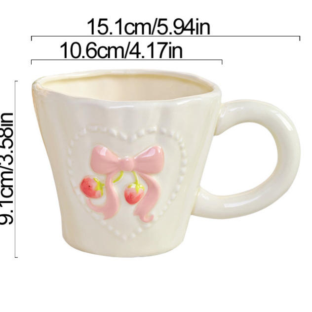 Beautiful Handmade Hand-painted Embossed Strawberry Ceramic Mug - Pink