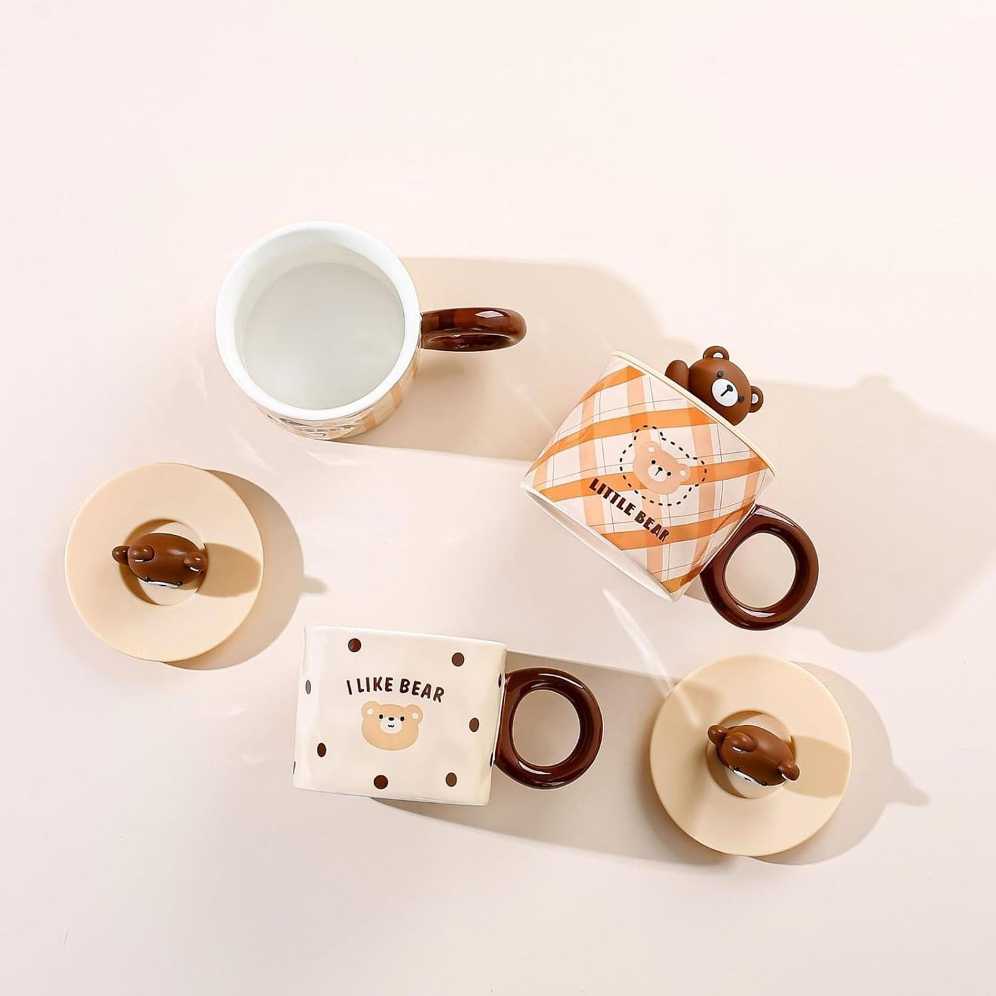 Korean Kawaii Bear Ceramic Oatmeal/Coffee Mug With Lid