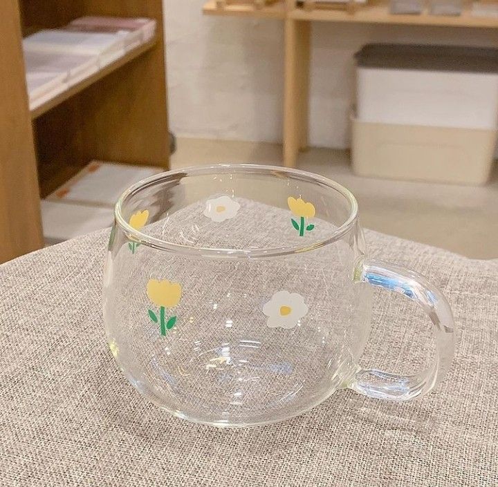 Yellow Tulip Floral Glass Cup