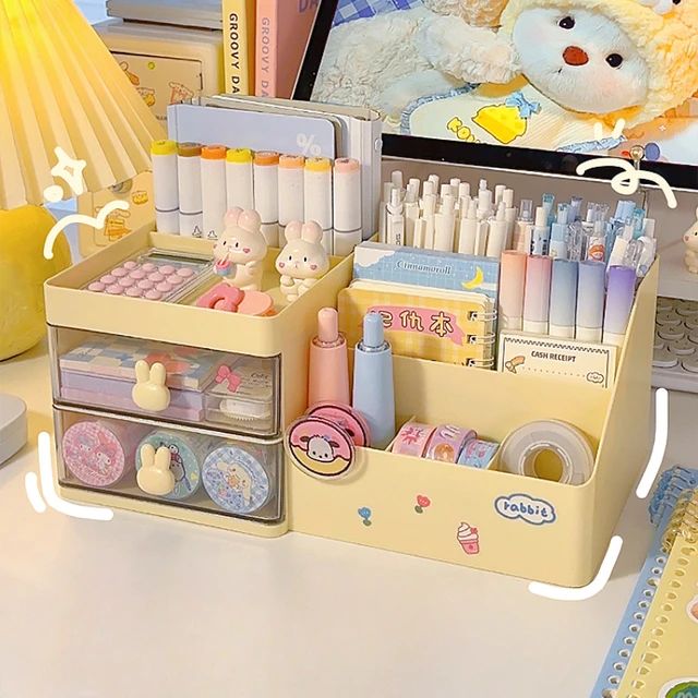 Kawaii Pastel Desk Organizer with Drawers