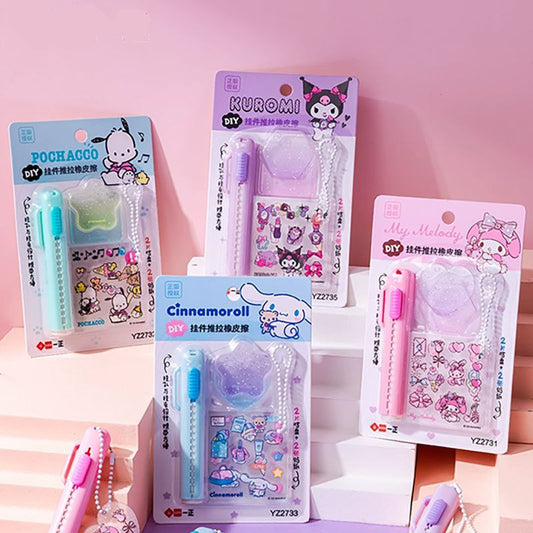 Sanrio Push-Pull Eraser with Stickers Set