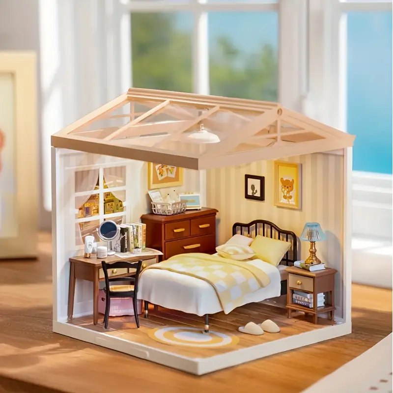 Miniature Korean Bedroom Dollhouse Kit with Roof