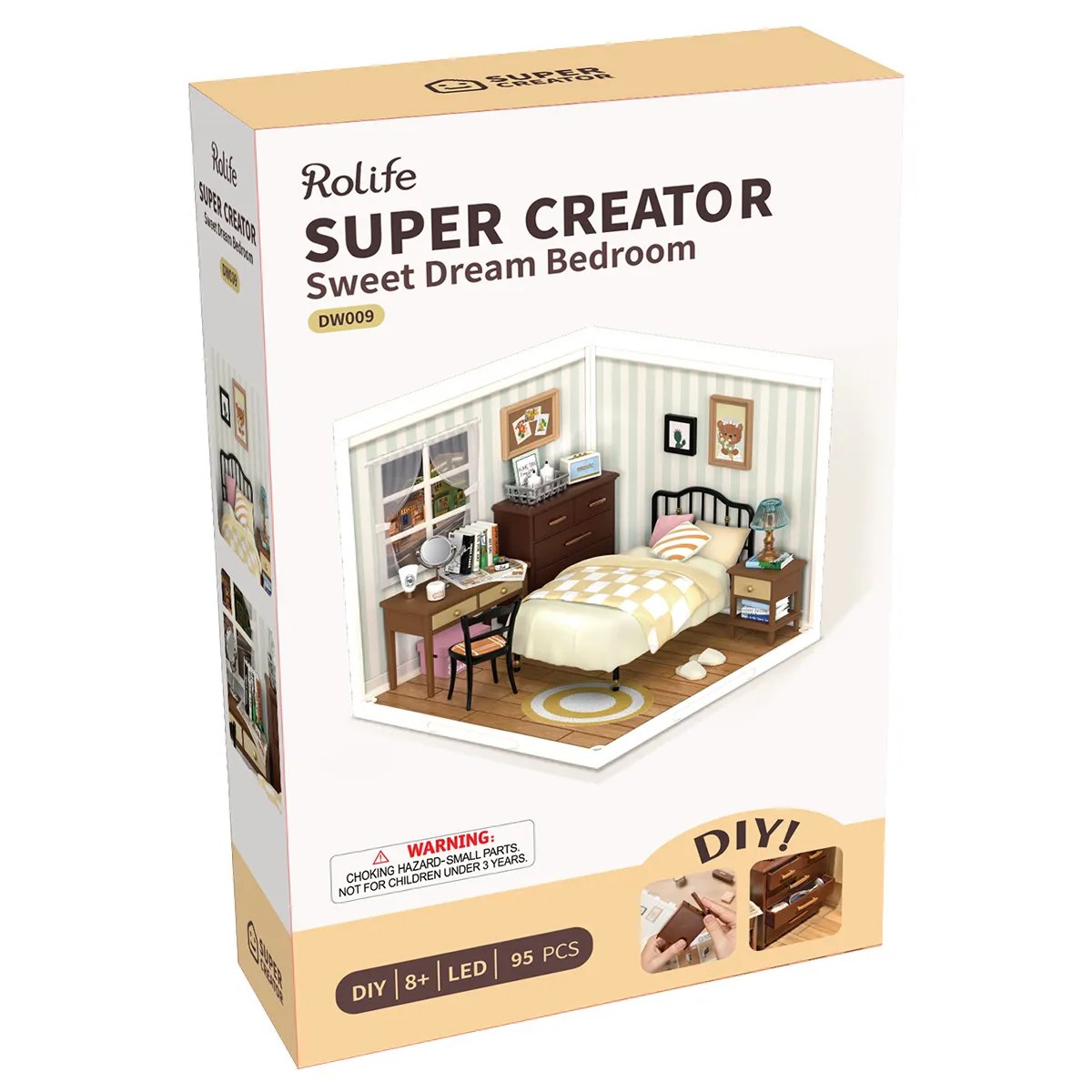 Miniature Korean Bedroom Dollhouse Kit with Roof