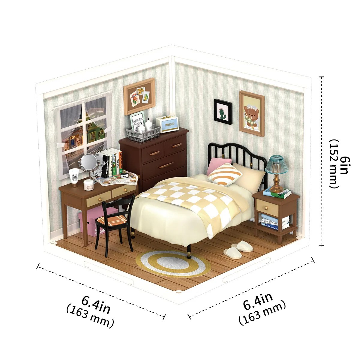 Miniature Korean Bedroom Dollhouse Kit with Roof