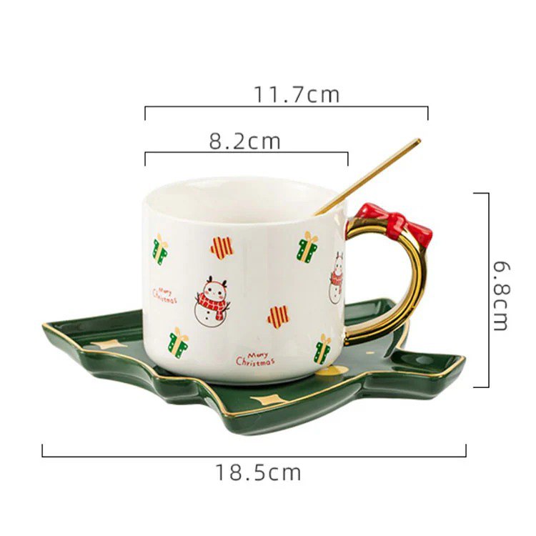 Christmas Ceramic Exquisite Coffee Cup with Saucer and Spoon (Santa Print)