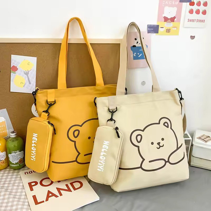 Kawaii Bear Canvas Cotton Tote Bag