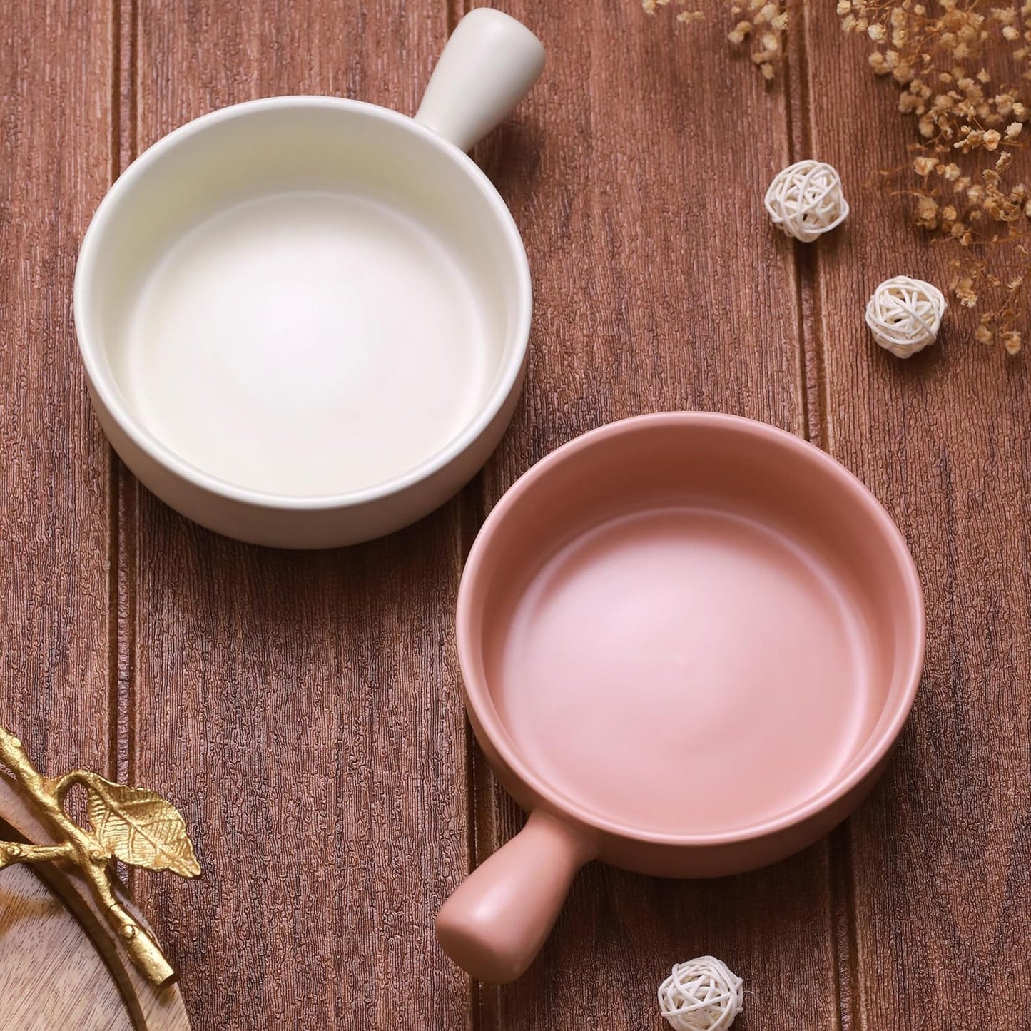 Morning Meadow Ceramic Bowl with Handle - Matte Finish
