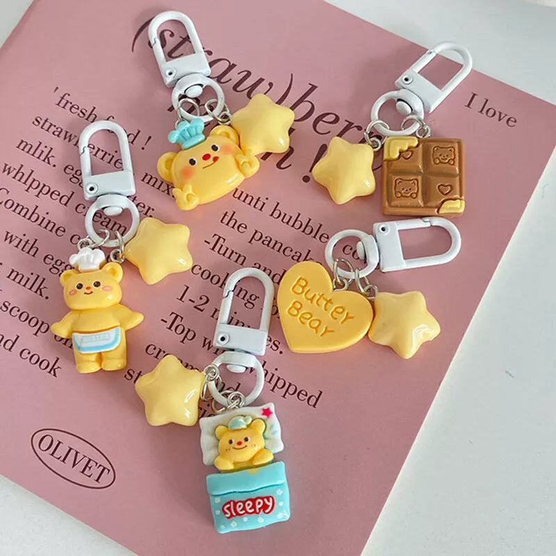 Cute Cartoon Butter Bear Star Keychain Charms