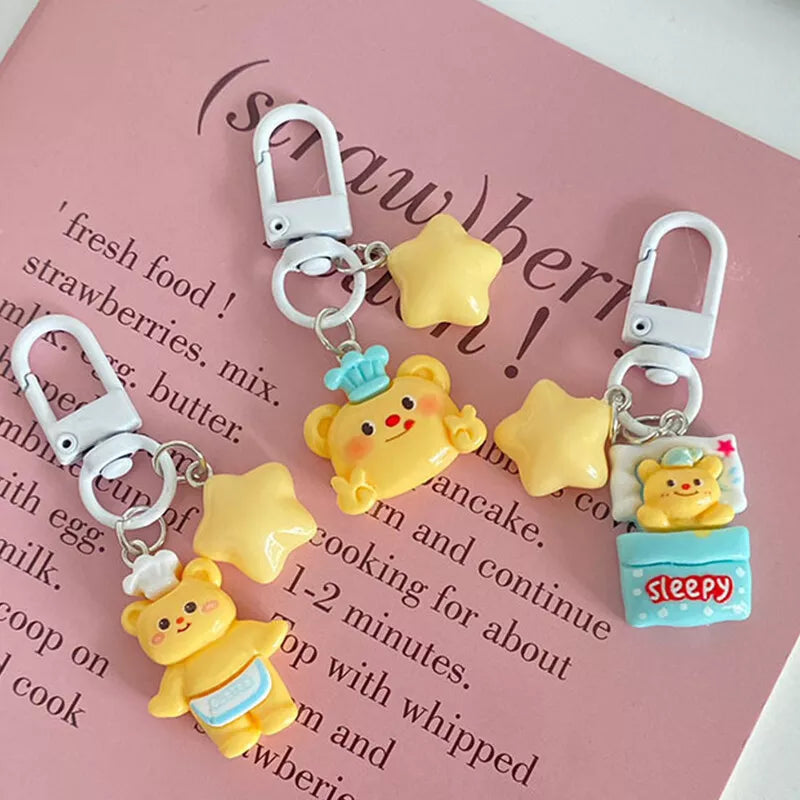 Cute Cartoon Butter Bear Star Keychain Charms