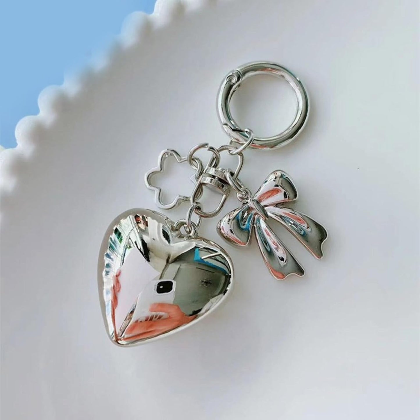 Heart Bow Silver Pendant Charms