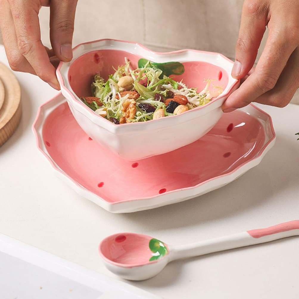 Pinterest Ceramic Heart Shaped Strawberry Meal Set (Set of 3)