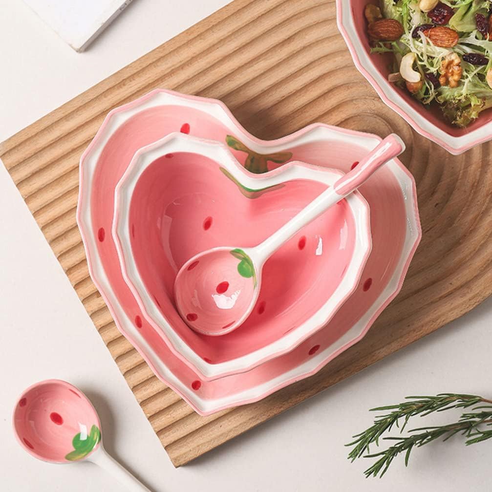 Pinterest Ceramic Heart Shaped Strawberry Meal Set (Set of 3)