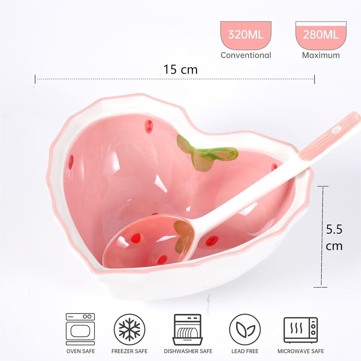 Pinterest Ceramic Heart Shaped Strawberry Meal Set (Set of 3)