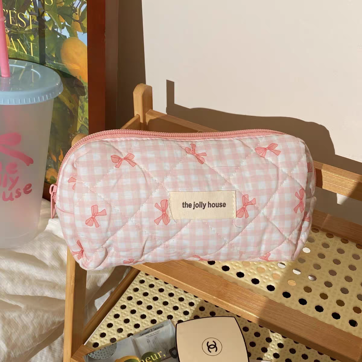 Coquette Checked Bow Pouch