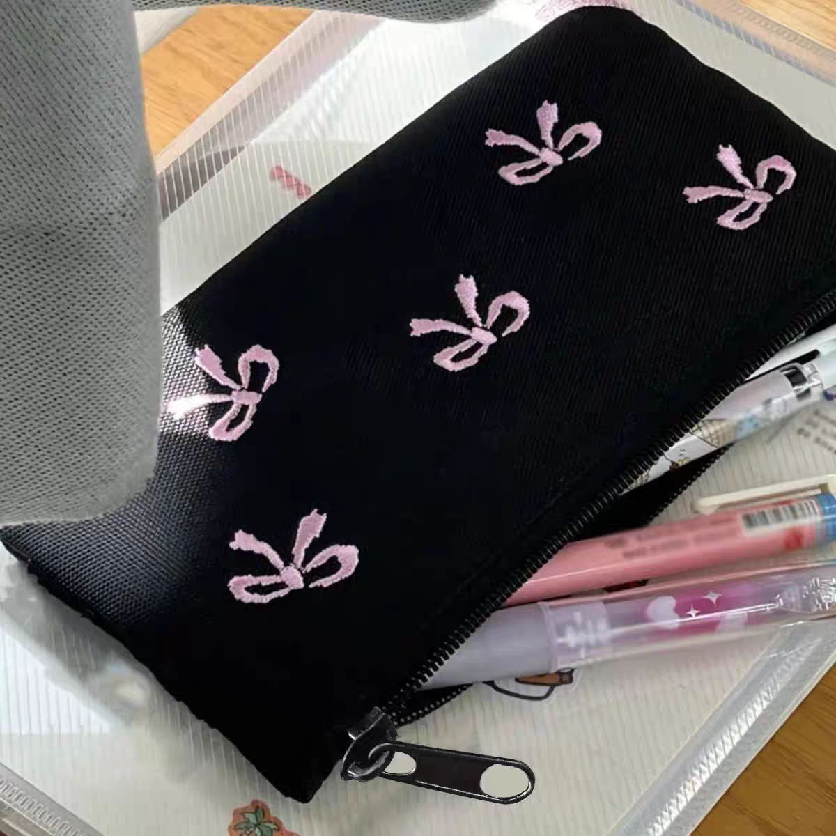Coquette Bowknot Canvas Pouch with Bow Keycharm