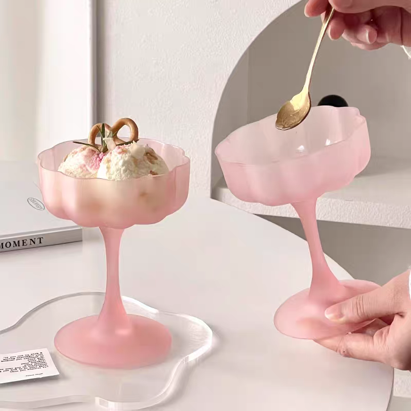 Frosted Pink Icecream Glass Cup