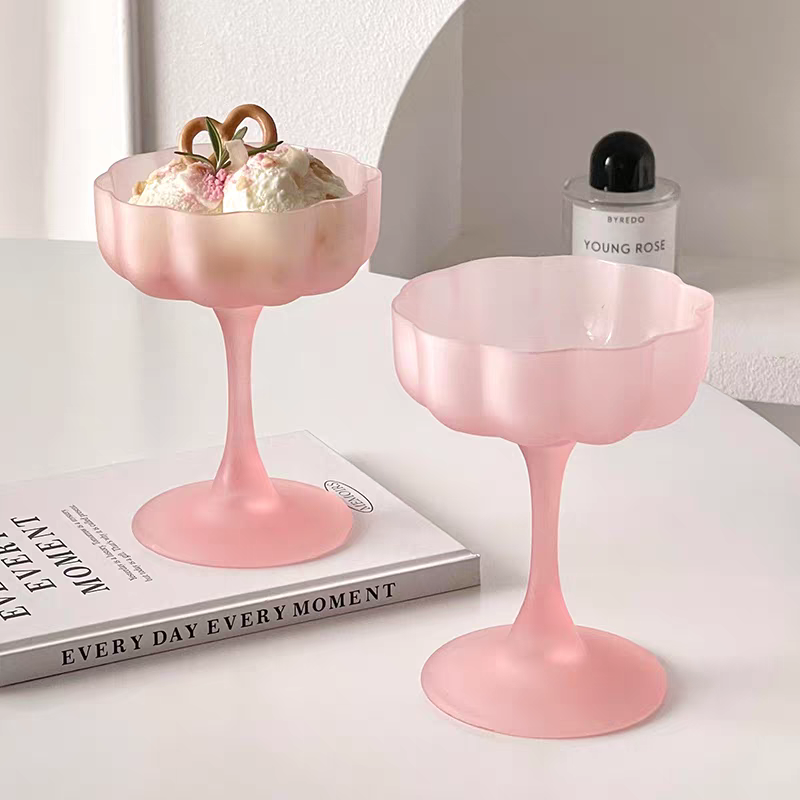 Frosted Pink Icecream Glass Cup