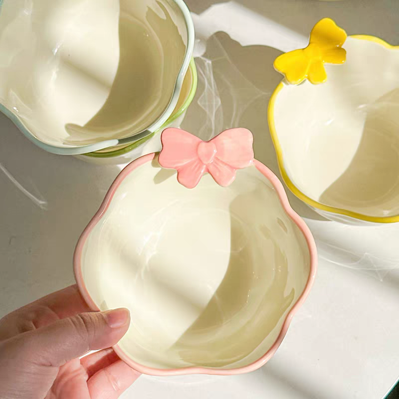 Ceramic Bow Snack Bowl - Pink