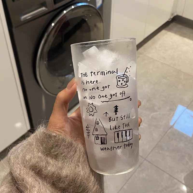 Pinteresty Doodle Latte Glass Cup