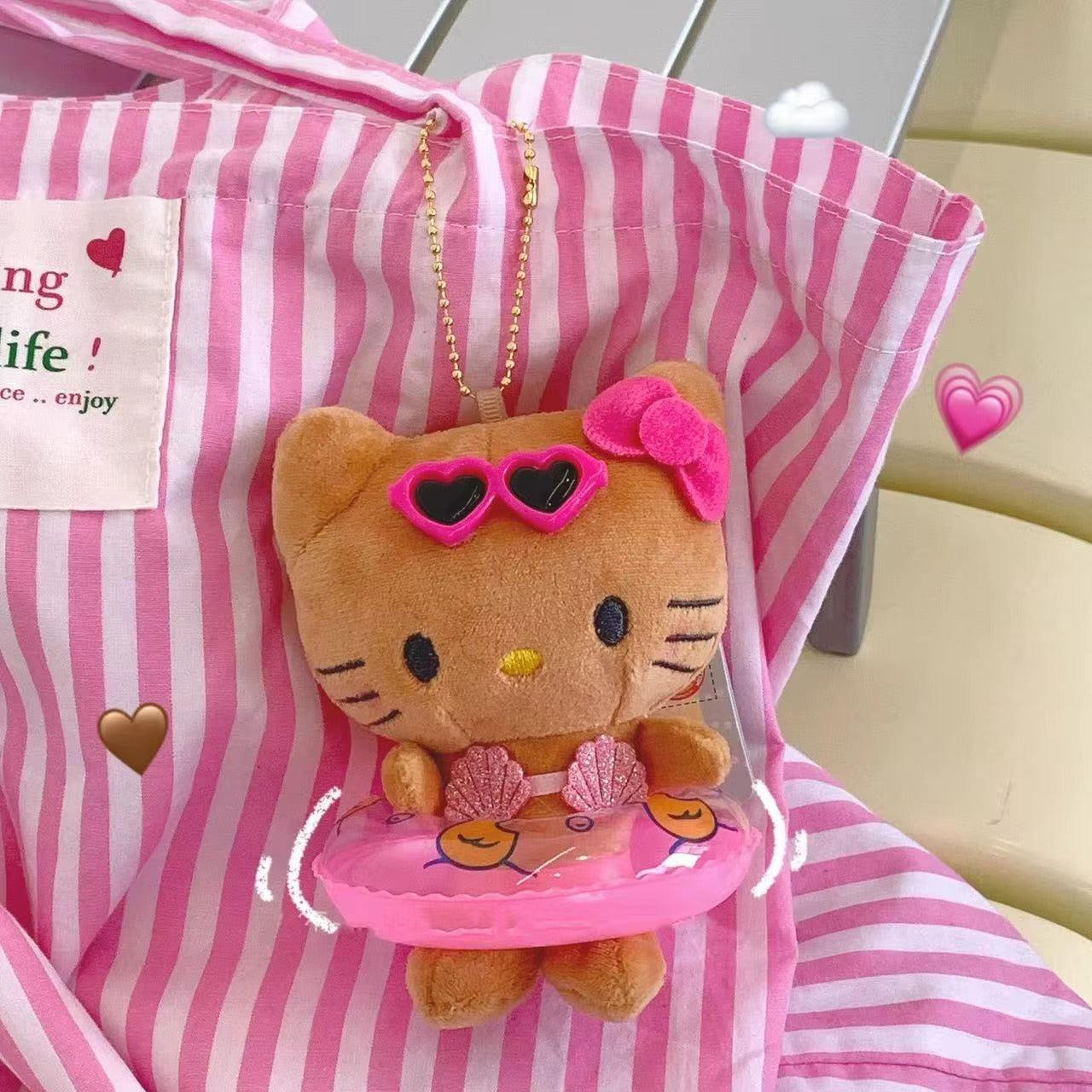 Sanrio Hello Kitty Swimming Ring Plush Keychain - Official