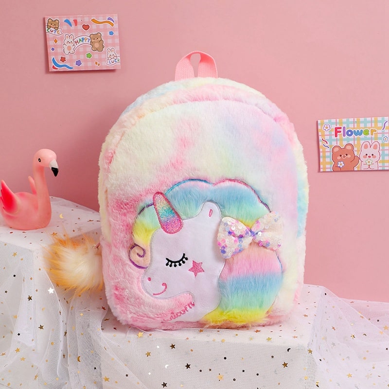 Unicorn Fur Bag with Sequin Bow