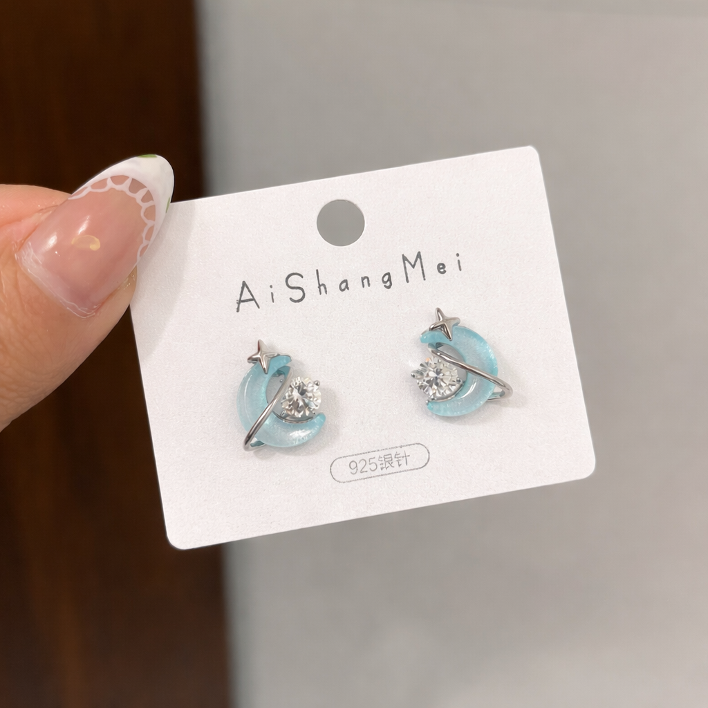 Aquamarine Blue Moon Stud